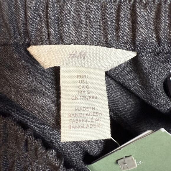 H&M Pants Mens Large Gray High-Rise Pleated Flat Front Drawstring Waist Trendy - Picture 7 of 14